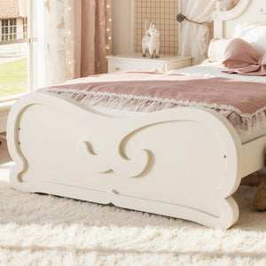 English Elm Twin Vintage Carved Pine Platform Bed Low Profile Frame for Kids and Teens Beige W5305P515344