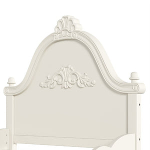 English Elm Twin Vintage Carved Pine Platform Bed Low Profile Frame for Kids and Teens Beige W5305P515344