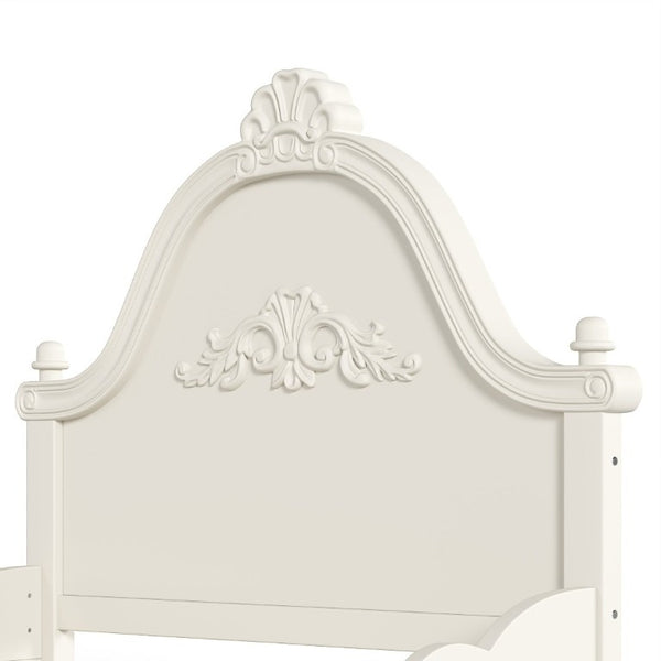 English Elm Twin Vintage Carved Pine Platform Bed Low Profile Frame for Kids and Teens Beige W5305P515344