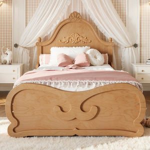 English Elm Twin Vintage Carved Pine Platform Bed Low Profile Frame for Kids and Teens Natural W5305P515345