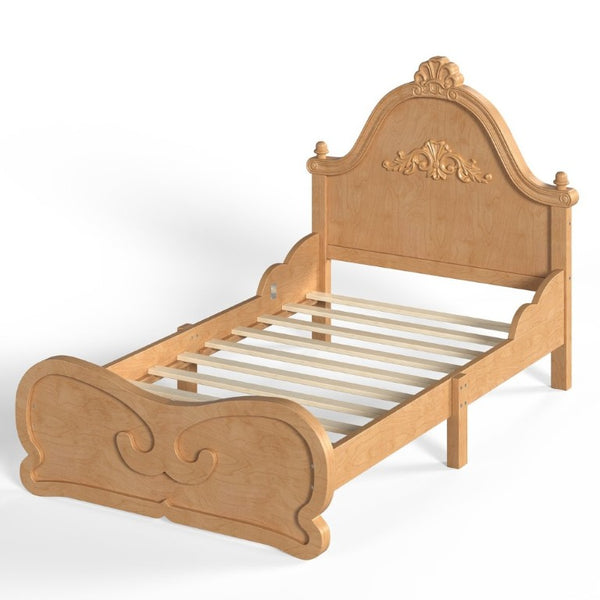 English Elm Twin Vintage Carved Pine Platform Bed Low Profile Frame for Kids and Teens Natural W5305P515345