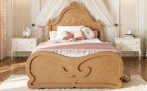 English Elm Twin Vintage Carved Pine Platform Bed Low Profile Frame for Kids and Teens Natural W5305P515345