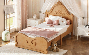 English Elm Twin Vintage Carved Pine Platform Bed Low Profile Frame for Kids and Teens Natural W5305P515345
