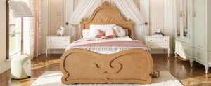 English Elm Twin Vintage Carved Pine Platform Bed Low Profile Frame for Kids and Teens Natural W5305P515345