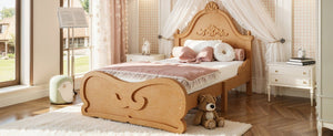 English Elm Twin Vintage Carved Pine Platform Bed Low Profile Frame for Kids and Teens Natural W5305P515345