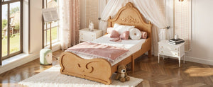 English Elm Twin Vintage Carved Pine Platform Bed Low Profile Frame for Kids and Teens Natural W5305P515345