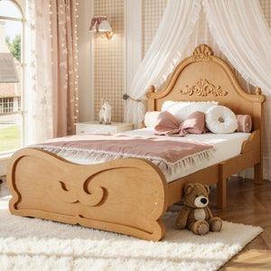 English Elm Twin Vintage Carved Pine Platform Bed Low Profile Frame for Kids and Teens Natural W5305P515345