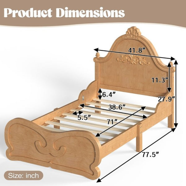 English Elm Twin Vintage Carved Pine Platform Bed Low Profile Frame for Kids and Teens Natural W5305P515345