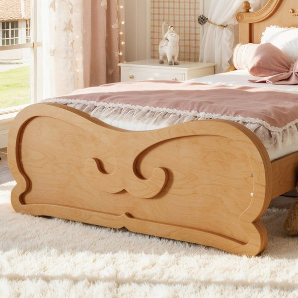 English Elm Twin Vintage Carved Pine Platform Bed Low Profile Frame for Kids and Teens Natural W5305P515345
