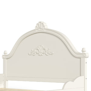 English Elm Full Vintage Pine Platform Bed Carved Headboard Low Profile Frame for Kids Room Beige W5305P515347