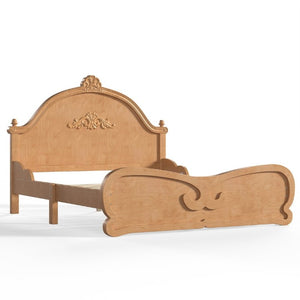 English Elm Full Vintage Pine Platform Bed Carved Headboard Low Profile Frame for Kids Room Natural W5305P515348