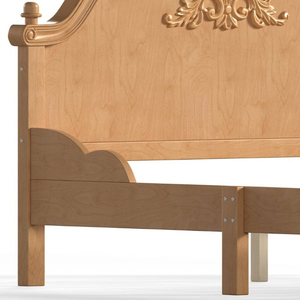 English Elm Full Vintage Pine Platform Bed Carved Headboard Low Profile Frame for Kids Room Natural W5305P515348