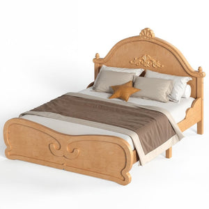 English Elm Full Vintage Pine Platform Bed Carved Headboard Low Profile Frame for Kids Room Natural W5305P515348
