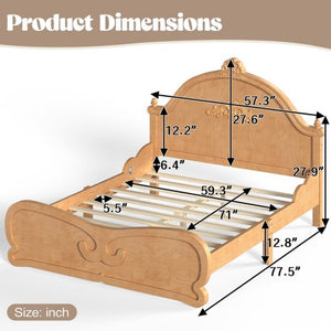 English Elm Full Vintage Pine Platform Bed Carved Headboard Low Profile Frame for Kids Room Natural W5305P515348