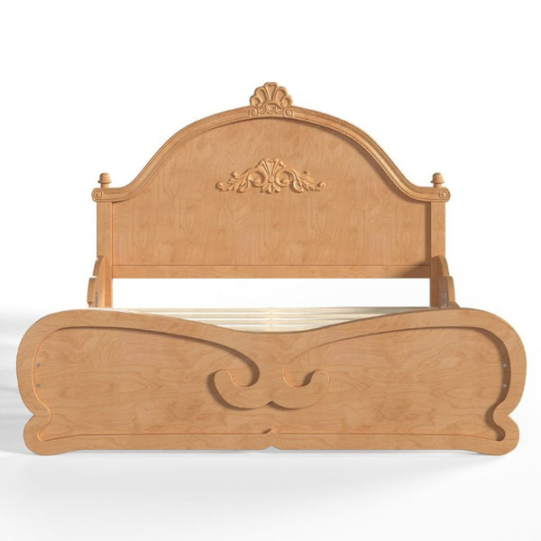 English Elm Full Vintage Pine Platform Bed Carved Headboard Low Profile Frame for Kids Room Natural W5305P515348