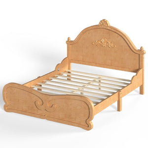English Elm Full Vintage Pine Platform Bed Carved Headboard Low Profile Frame for Kids Room Natural W5305P515348