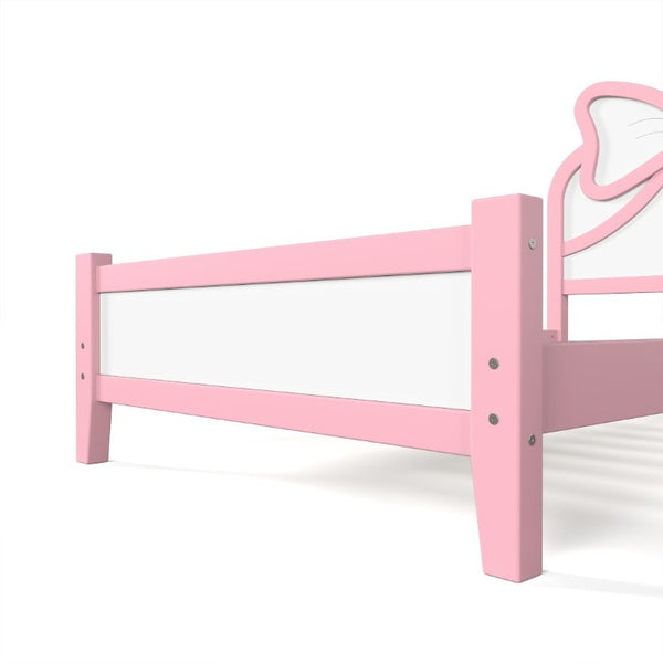 English Elm Twin Bow Headboard Platform Bed Solid Wood Low Profile Frame for Girls Bedroom White+Pink W5305P515351
