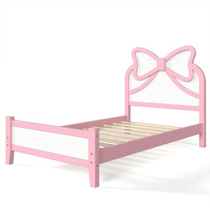 English Elm Twin Bow Headboard Platform Bed Solid Wood Low Profile Frame for Girls Bedroom White+Pink W5305P515351