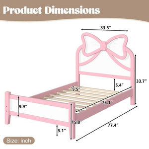 English Elm Twin Bow Headboard Platform Bed Solid Wood Low Profile Frame for Girls Bedroom White+Pink W5305P515351