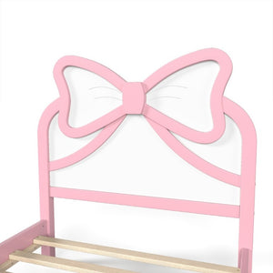 English Elm Twin Bow Headboard Platform Bed Solid Wood Low Profile Frame for Girls Bedroom White+Pink W5305P515351