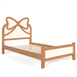 English Elm Twin Bow Headboard Platform Bed Solid Wood Low Profile Frame for Girls Bedroom Beige, Natural W5305P515352