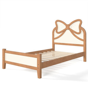 English Elm Twin Bow Headboard Platform Bed Solid Wood Low Profile Frame for Girls Bedroom Beige, Natural W5305P515352