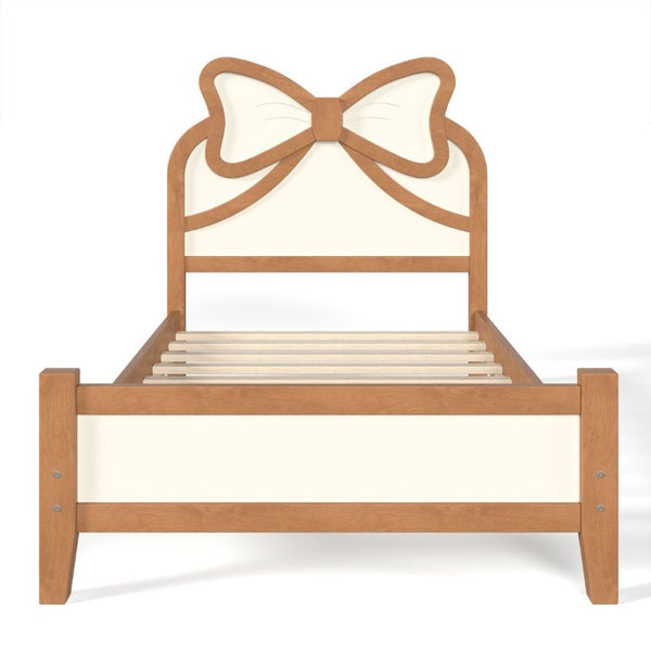 English Elm Twin Bow Headboard Platform Bed Solid Wood Low Profile Frame for Girls Bedroom Beige, Natural W5305P515352