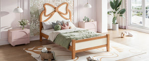 English Elm Twin Bow Headboard Platform Bed Solid Wood Low Profile Frame for Girls Bedroom Beige, Natural W5305P515352