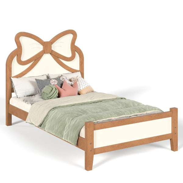 English Elm Twin Bow Headboard Platform Bed Solid Wood Low Profile Frame for Girls Bedroom Beige, Natural W5305P515352