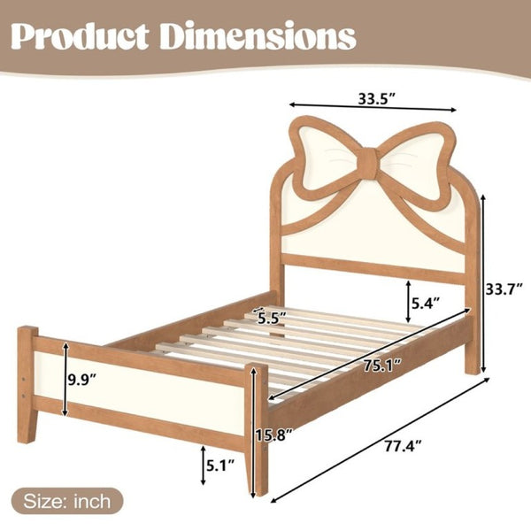 English Elm Twin Bow Headboard Platform Bed Solid Wood Low Profile Frame for Girls Bedroom Beige, Natural W5305P515352