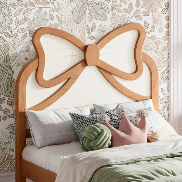 English Elm Twin Bow Headboard Platform Bed Solid Wood Low Profile Frame for Girls Bedroom Beige, Natural W5305P515352