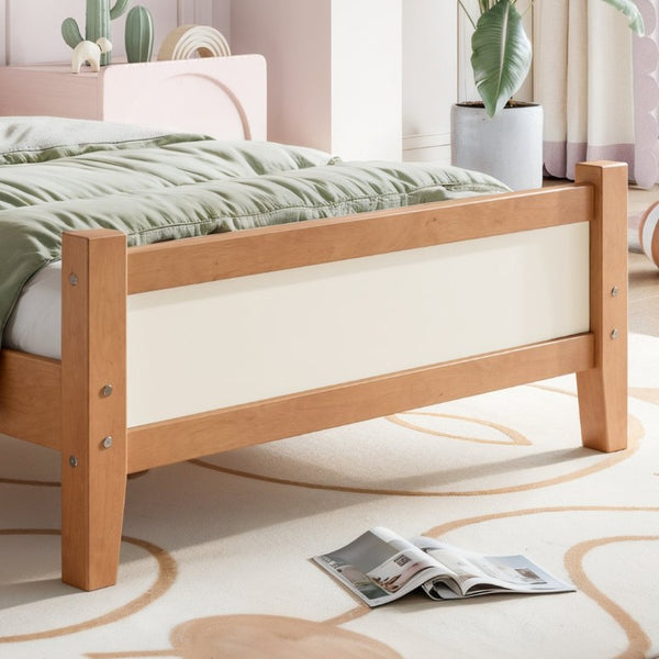 English Elm Twin Bow Headboard Platform Bed Solid Wood Low Profile Frame for Girls Bedroom Beige, Natural W5305P515352