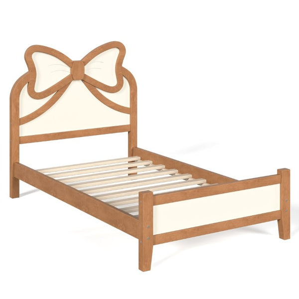 English Elm Twin Bow Headboard Platform Bed Solid Wood Low Profile Frame for Girls Bedroom Beige, Natural W5305P515352