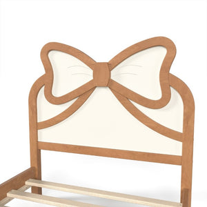 English Elm Twin Bow Headboard Platform Bed Solid Wood Low Profile Frame for Girls Bedroom Beige, Natural W5305P515352