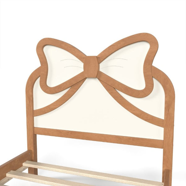 English Elm Twin Bow Headboard Platform Bed Solid Wood Low Profile Frame for Girls Bedroom Beige, Natural W5305P515352