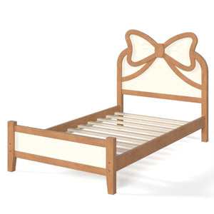 English Elm Twin Bow Headboard Platform Bed Solid Wood Low Profile Frame for Girls Bedroom Beige, Natural W5305P515352