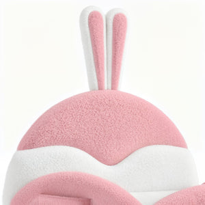 English Elm Twin Toddler Floor Bed Rabbit Headboard Teddy Fabric with Guardrails and Storage Pockets Twin White & Pink W5305P519060