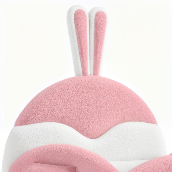 English Elm Twin Toddler Floor Bed Rabbit Headboard Teddy Fabric with Guardrails and Storage Pockets Twin White & Pink W5305P519060