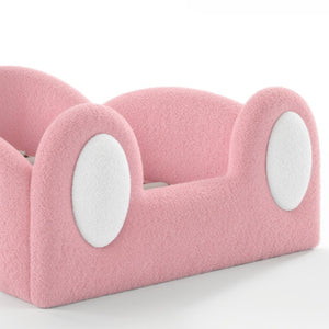 English Elm Twin Toddler Floor Bed Rabbit Headboard Teddy Fabric with Guardrails and Storage Pockets Twin White & Pink W5305P519060