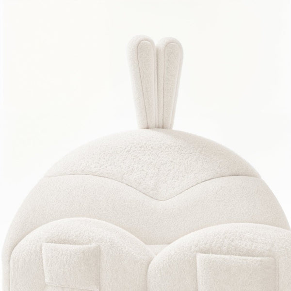 English Elm Twin Toddler Floor Bed Rabbit Headboard Teddy Fabric with Guardrails and Storage Pockets Full Beige W5305P519061
