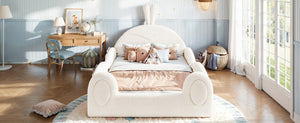 English Elm Twin Toddler Floor Bed Rabbit Headboard Teddy Fabric with Guardrails and Storage Pockets Full Beige W5305P519061