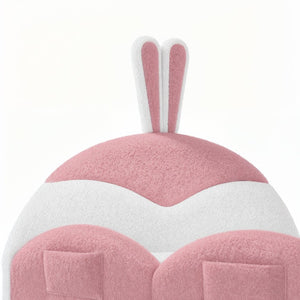 English Elm Full Kids Plush Teddy Upholstered Floor Bed with Rabbit Headboard and Side Pockets Pink+White 78.7 L x 55.9 W x 42.5 H W5305P519062