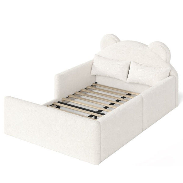 English Elm Twin Bear Shaped Kids Floor Bed Plush Teddy Upholstered Low Profile Toddler Frame Full Beige W5305P519073