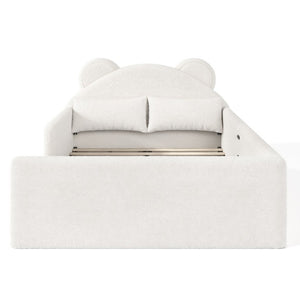 English Elm Twin Bear Shaped Kids Floor Bed Plush Teddy Upholstered Low Profile Toddler Frame Full Beige W5305P519073