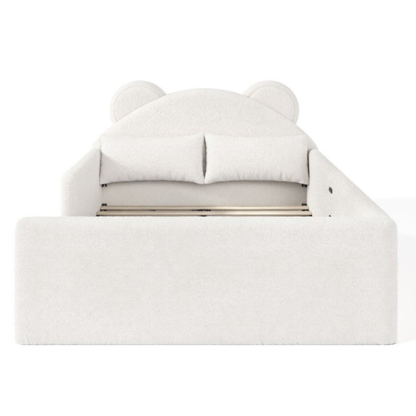English Elm Twin Bear Shaped Kids Floor Bed Plush Teddy Upholstered Low Profile Toddler Frame Full Beige W5305P519073