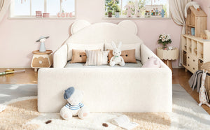 English Elm Twin Bear Shaped Kids Floor Bed Plush Teddy Upholstered Low Profile Toddler Frame Full Beige W5305P519073