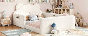 English Elm Twin Bear Shaped Kids Floor Bed Plush Teddy Upholstered Low Profile Toddler Frame Full Beige W5305P519073