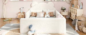 English Elm Twin Bear Shaped Kids Floor Bed Plush Teddy Upholstered Low Profile Toddler Frame Full Beige W5305P519073