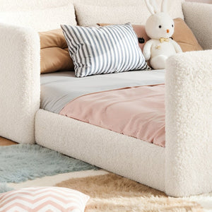 English Elm Twin Bear Shaped Kids Floor Bed Plush Teddy Upholstered Low Profile Toddler Frame Full Beige W5305P519073