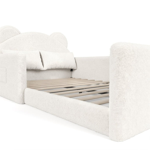 English Elm Twin Bear Shaped Kids Floor Bed Plush Teddy Upholstered Low Profile Toddler Frame Full Beige W5305P519073